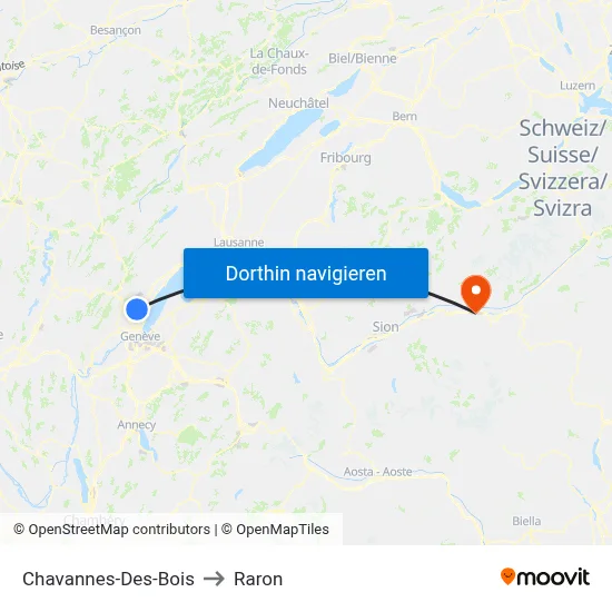 Chavannes-Des-Bois to Raron map