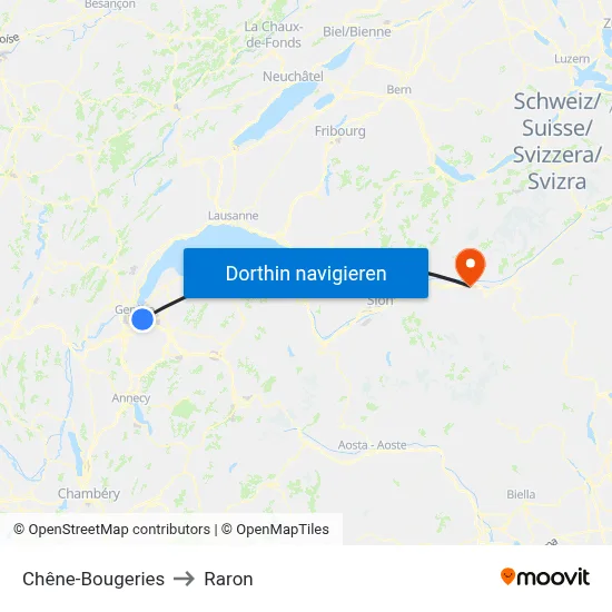 Chêne-Bougeries to Raron map