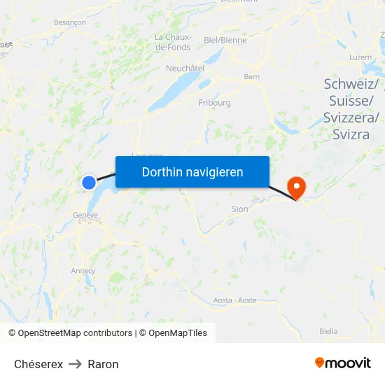 Chéserex to Raron map