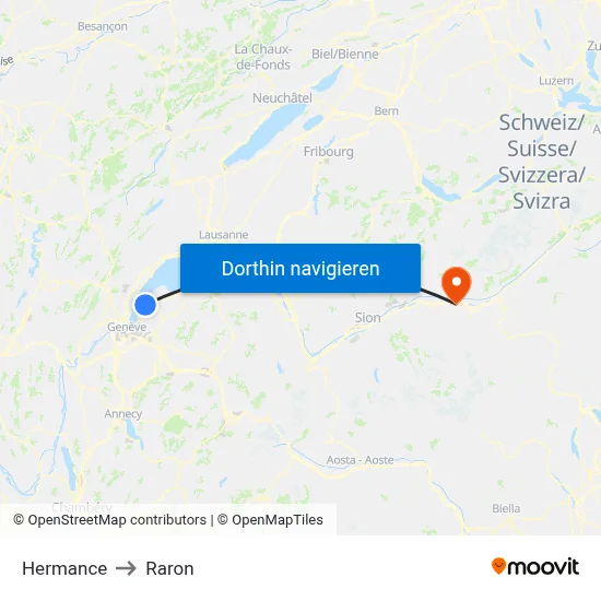 Hermance to Raron map