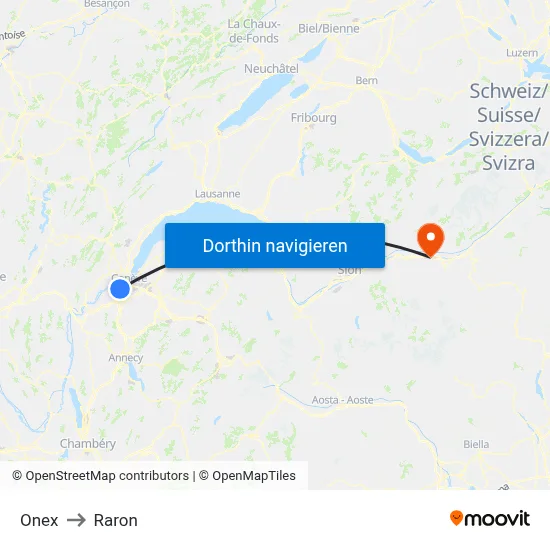 Onex to Raron map
