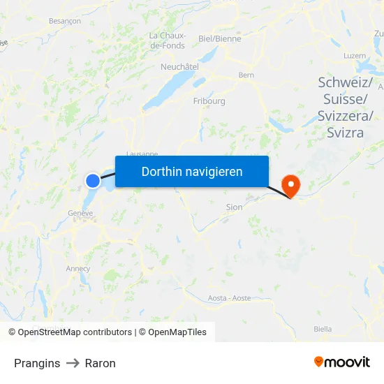 Prangins to Raron map