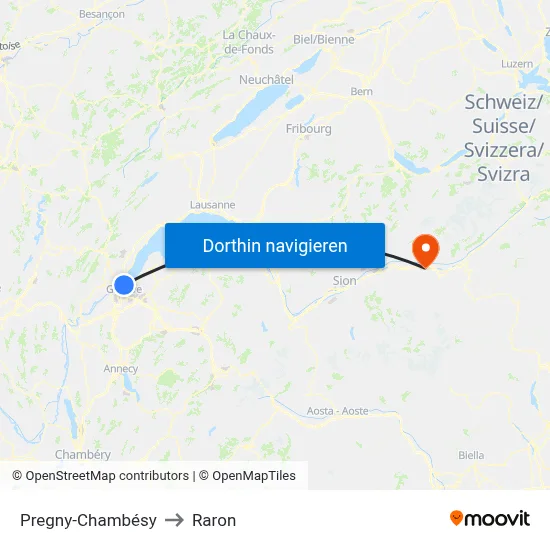 Pregny-Chambésy to Raron map