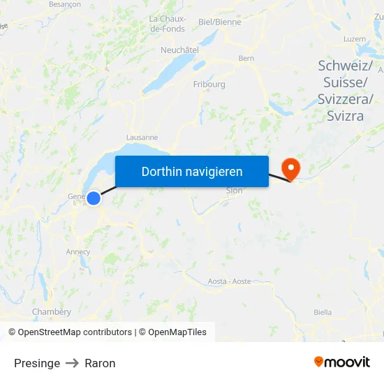 Presinge to Raron map