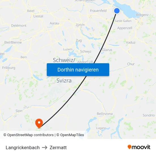Langrickenbach to Zermatt map