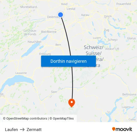 Laufen to Zermatt map