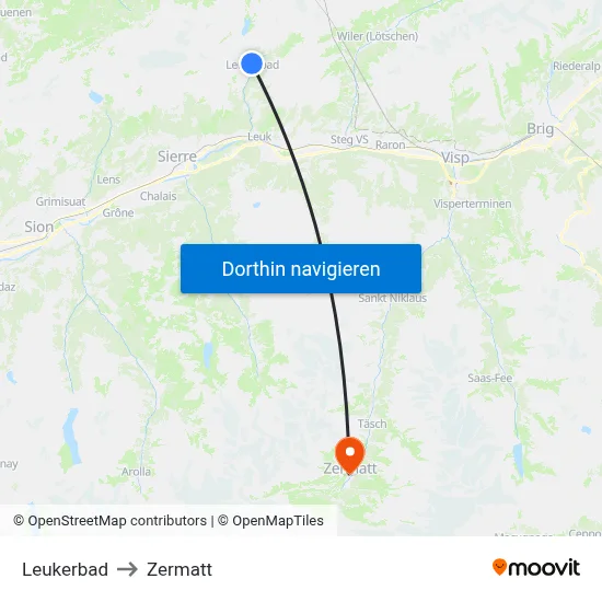Leukerbad to Zermatt map