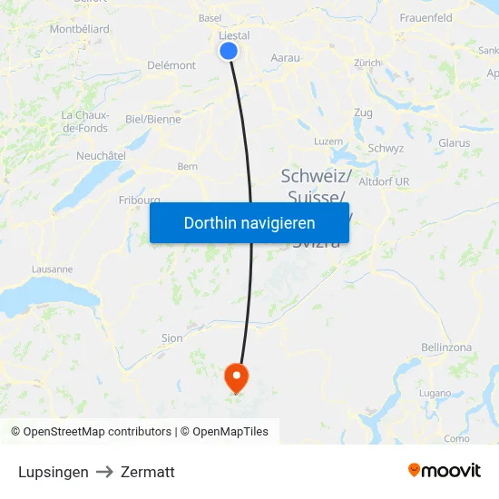 Lupsingen to Zermatt map