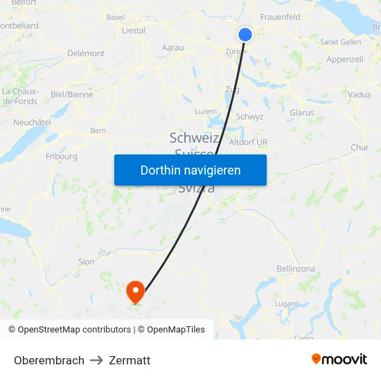 Oberembrach to Zermatt map