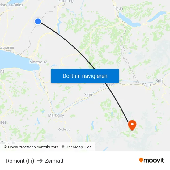 Romont (Fr) to Zermatt map