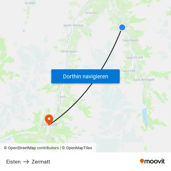 Eisten to Zermatt map