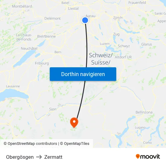 Obergösgen to Zermatt map