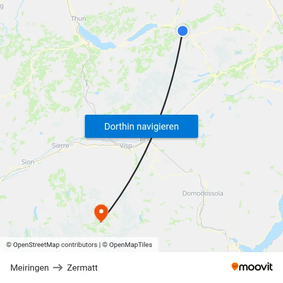 Meiringen to Zermatt map