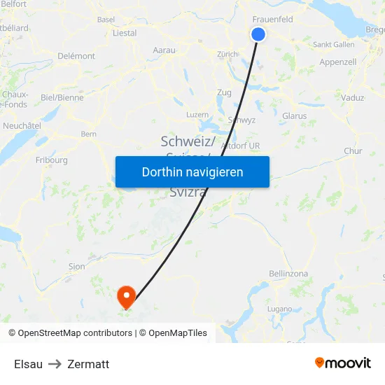 Elsau to Zermatt map