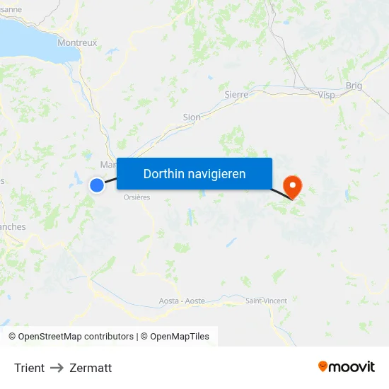 Trient to Zermatt map