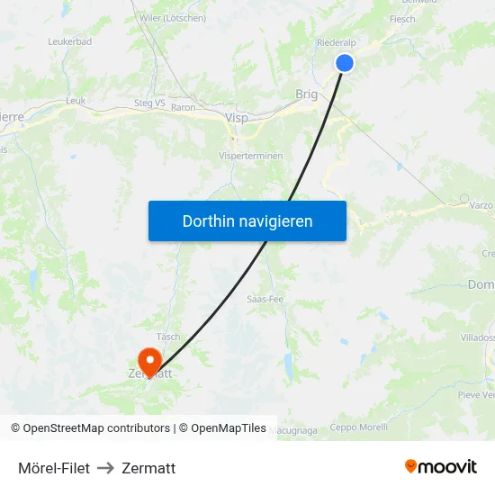Mörel-Filet to Zermatt map