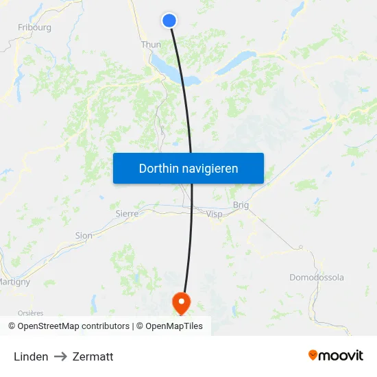 Linden to Zermatt map