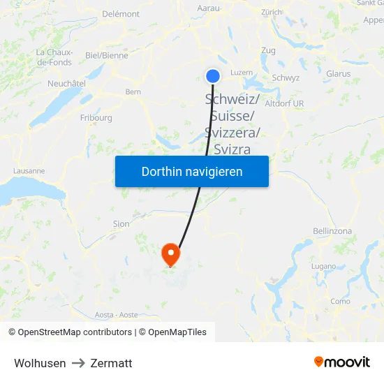 Wolhusen to Zermatt map