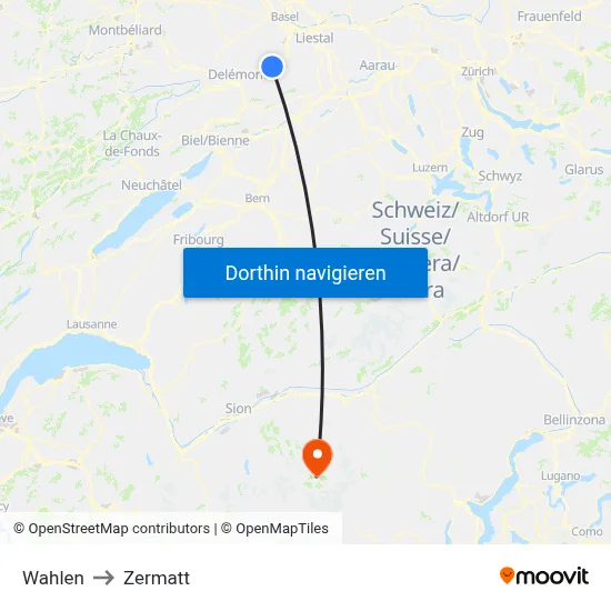 Wahlen to Zermatt map