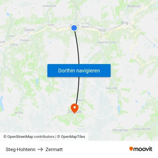 Steg-Hohtenn to Zermatt map