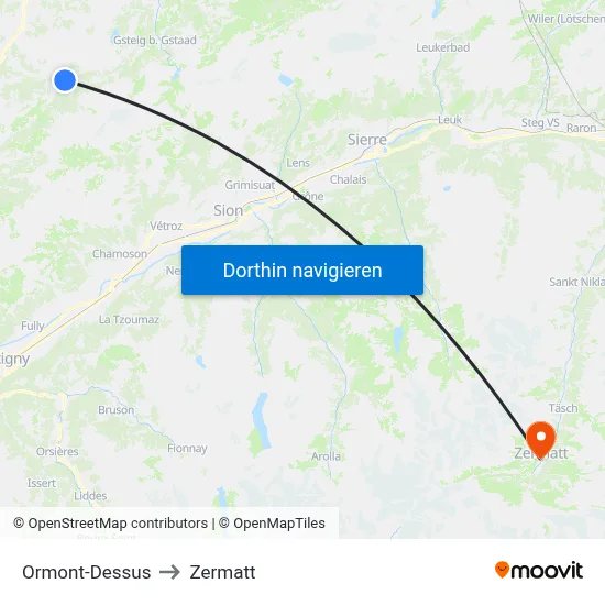 Ormont-Dessus to Zermatt map