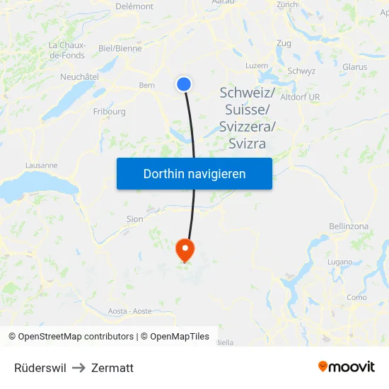 Rüderswil to Zermatt map