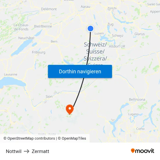 Nottwil to Zermatt map