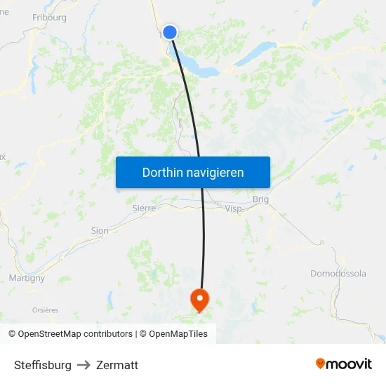 Steffisburg to Zermatt map