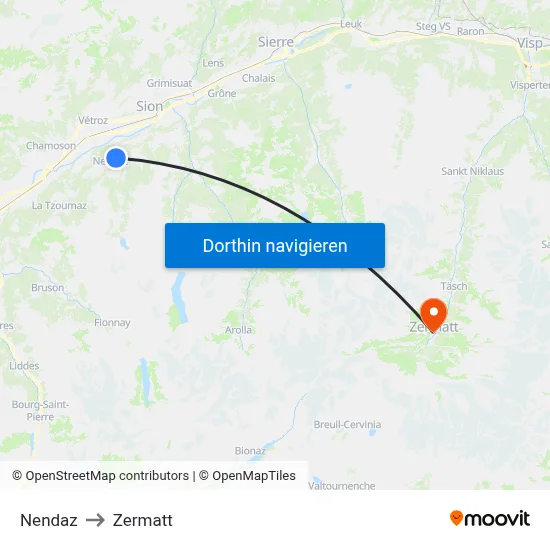 Nendaz to Zermatt map