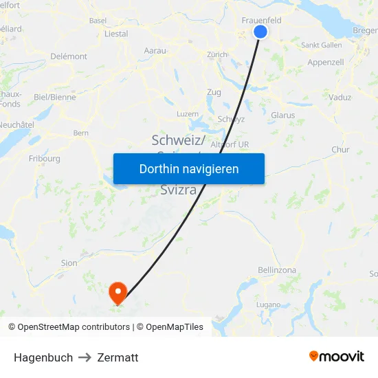 Hagenbuch to Zermatt map