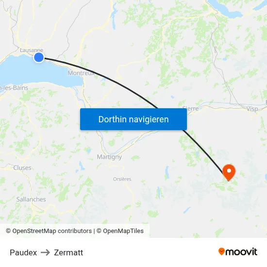 Paudex to Zermatt map
