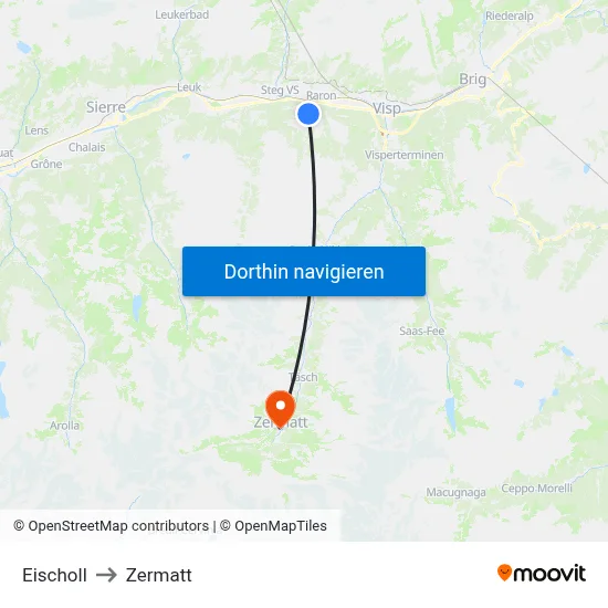Eischoll to Zermatt map