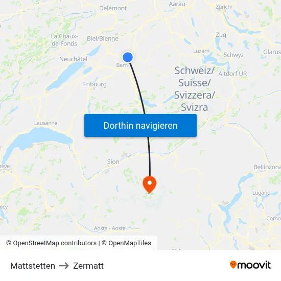 Mattstetten to Zermatt map
