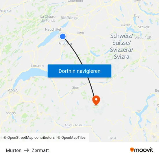 Murten to Zermatt map