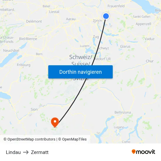 Lindau to Zermatt map