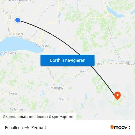 Echallens to Zermatt map