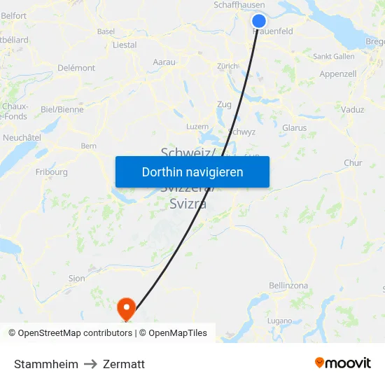 Stammheim to Zermatt map