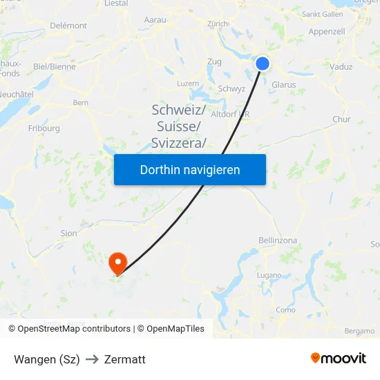 Wangen (Sz) to Zermatt map