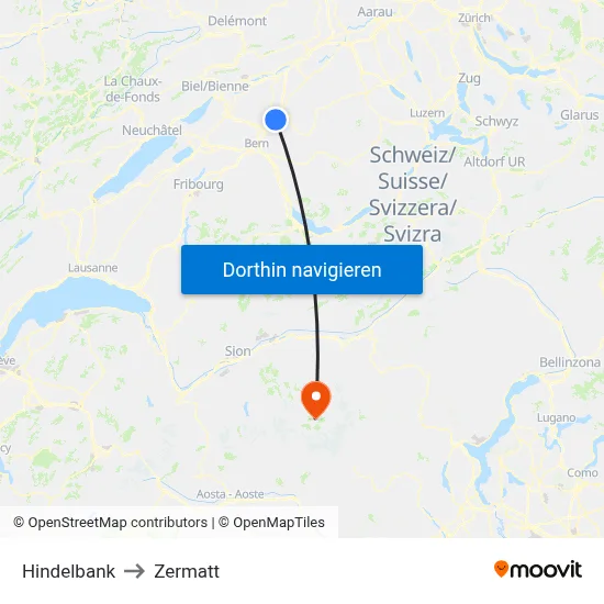 Hindelbank to Zermatt map