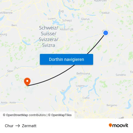 Chur to Zermatt map