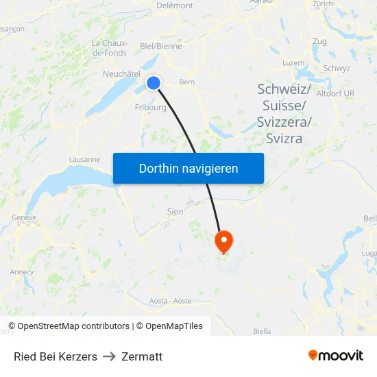 Ried Bei Kerzers to Zermatt map