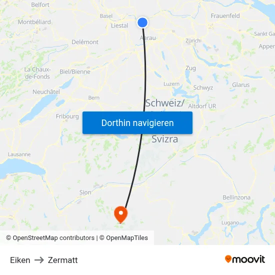 Eiken to Zermatt map