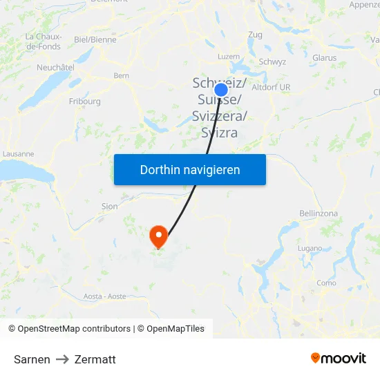 Sarnen to Zermatt map