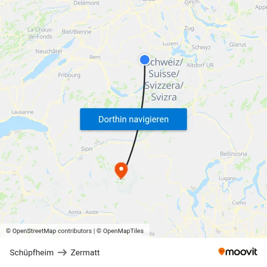 Schüpfheim to Zermatt map