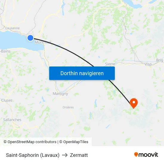 Saint-Saphorin (Lavaux) to Zermatt map
