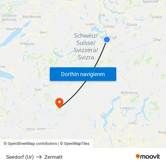Seedorf (Ur) to Zermatt map