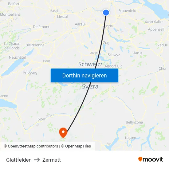Glattfelden to Zermatt map