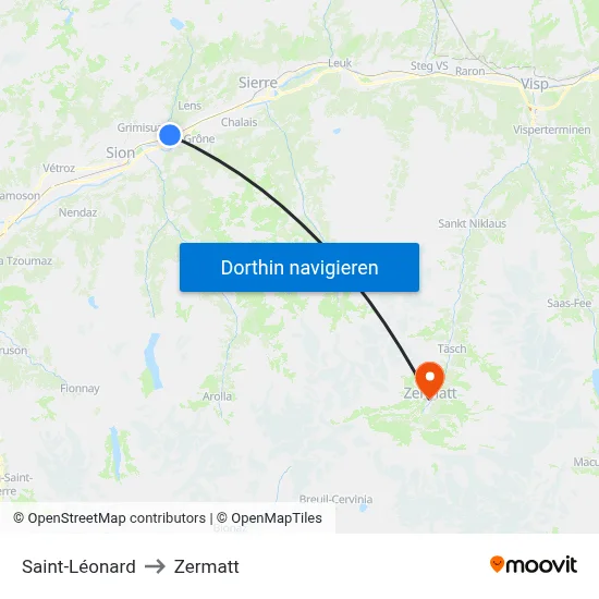 Saint-Léonard to Zermatt map