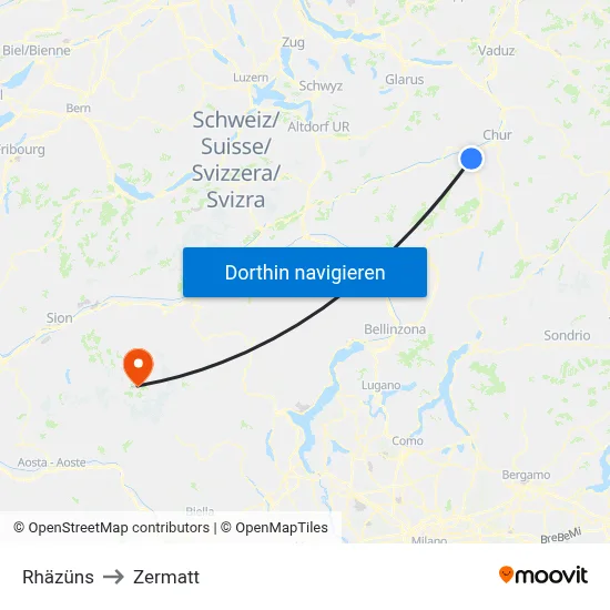Rhäzüns to Zermatt map