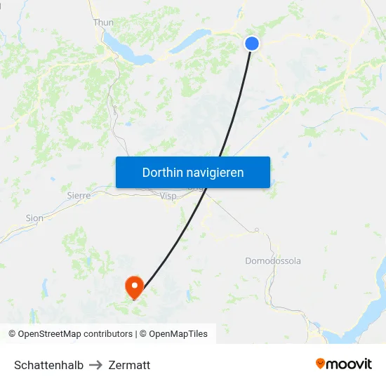 Schattenhalb to Zermatt map